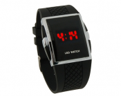 Square Stainless Steel Back Men's Digital Electronic LED Watch Red Light (Black) M.