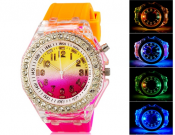 Unisex Round LED Analog Watch with Light & Silicone Strap (Orange & Rose Red) M.