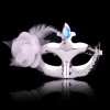 Chrome Masquerade Mask with White Flower and Blue Glitter Diamond - Silver